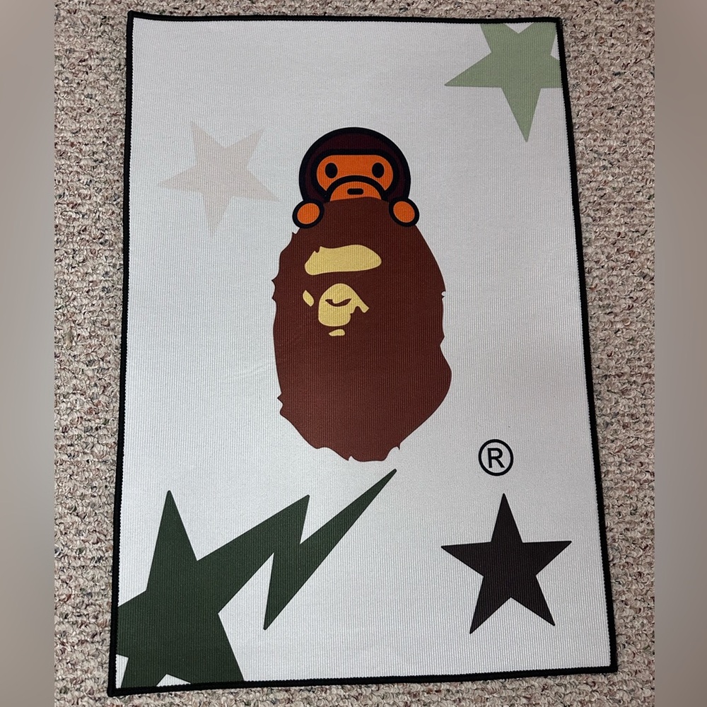 Bape and Baby Milo White and Brown Rug with Star Designs